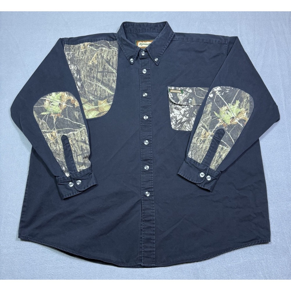Remington Hunting Shirt Mens XXL Black Heavy Canvas Camo Shooting USA